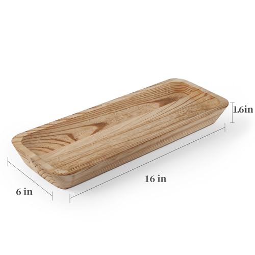 16" Long Wooden Dough Bowl for Home Decor - Rustic Farmhouse decorative bowl, Wood Bowl Kitchen Table Decor, Dining Room Centerpiece with Natural Wood Grain