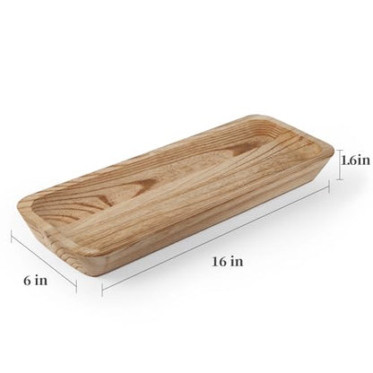 16" Long Wooden Dough Bowl for Home Decor - Rustic Farmhouse decorative bowl, Wood Bowl Kitchen Table Decor, Dining Room Centerpiece with Natural Wood Grain
