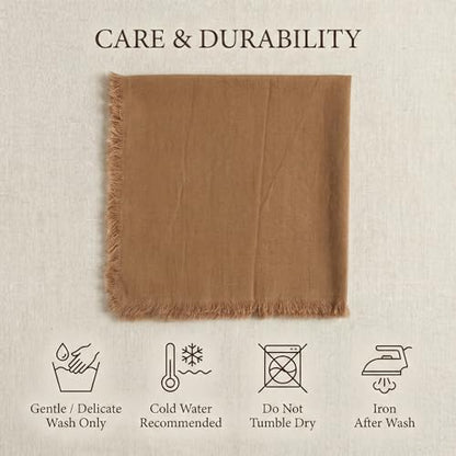 ACCENTHOME Brown Cotton Linen Napkin Set of 6 18x18 inch Dinner Napkins - Washable Soft Premium Hotel Quality Reusable Napkins Perfect Table Napkins for Family Dinners, Weddings & Everyday Use | Cotton Linen Blend Napkins, Machine Wash On Gentle Cycle, Ec