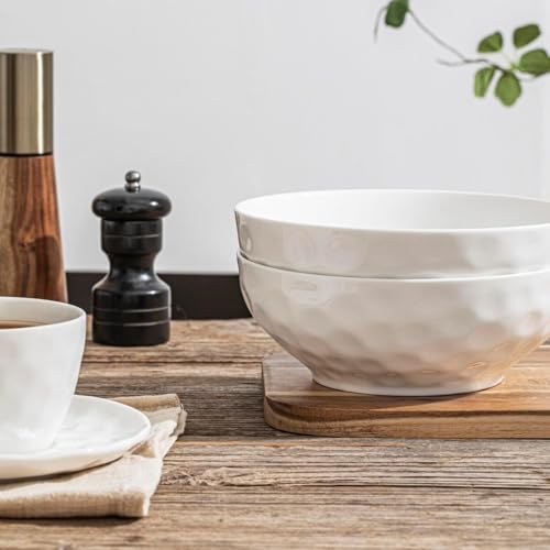HOMBENE Soup Bowls, 7 Inch Oatmeal Bowls, Kitchen Bowl Set, Microwave and Dishwasher Safe, Scratch Resistant, Set of 2 - color: White, size: 7 IN