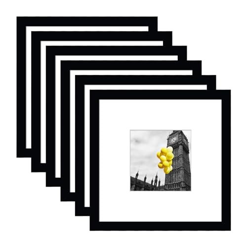 8x8 Picture Frame Set of 6, Display Pictures 4x4 with Mat or 8x8 Without Mat, Tabletop Display and Wall Hanging Photo Frame, Collage Wall Decor Gallery Wall Frame Set, Black - color: Black, size: 8x8
