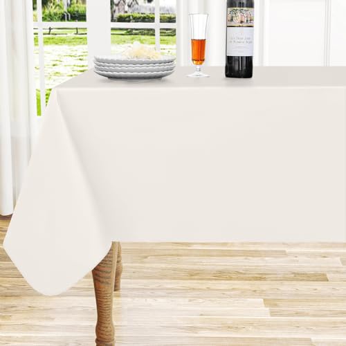 Square Beige Vinyl Waterproof Tablecloth with Flannel Backed | Spillproof Wipe Clean Table Cloth, Plastic Flannel Backing for Dining, Buffet Parties Picnic Camping, 54" x 54" - color: Beige, size: 54" x 54" (Square)