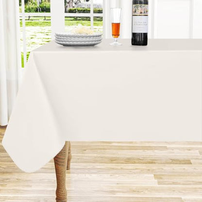 Rectangle Beige Vinyl Waterproof Tablecloth with Flannel Backed | Spillproof Wipe Clean Table Cloth, Plastic Flannel Backing for Dining, Buffet Parties Picnic Camping, 52" x 70" - color: Beige, size: 70" x 52" (Rectangular)