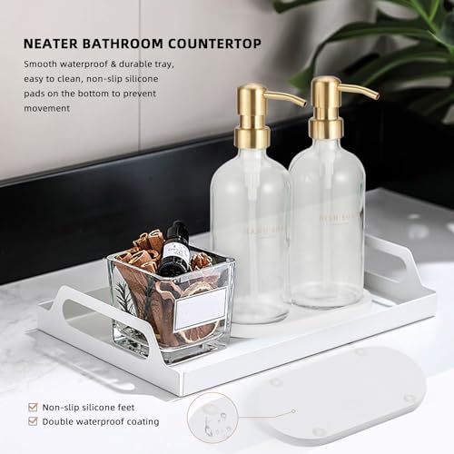 Glass Soap Dispenser - Dish Hand Soap Dispenser Set for Kitchen, Bathroom Soap Lotion Dispenser with 304 Rust Proof Pump, Tray, Clear Bottle/Gold Pump - color: Clear Bottle/Gold Pump + Tray + Funnel