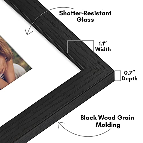 Americanflat 8x10 Picture Frame - Matted to 5x7 - Engineered Wood - Black | Shatter-resistant glass, wall or tabletop display with included easel, sawtooth hangers included, secure turn-tab backing - color: Black, size: 8x10
