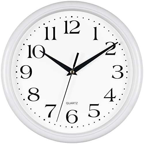 Bernhard Products White Wall Clock Silent Non Ticking 10 Inch Quality Quartz Battery Operated Round Easy to Read Home/Kitchen/Office/Classroom/School Clocks - color: White, size: 10 Inch