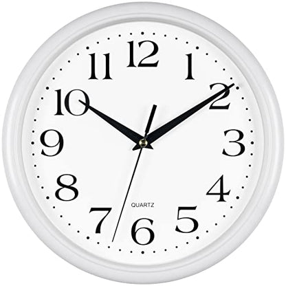 Bernhard Products White Wall Clock Silent Non Ticking 10 Inch Quality Quartz Battery Operated Round Easy to Read Home/Kitchen/Office/Classroom/School Clocks - color: White, size: 10 Inch