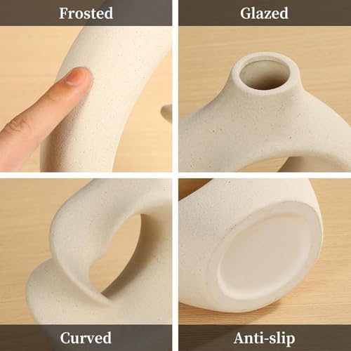 DESI SAMAAN Store Unique White Ceramic Donut Vases | Decorative Donut Vase for Dried Flowers & Pampas Grass (Set of 2) (8.5 & 5.7 Inch (UNIUE VASE)) - size: 8.5 & 5.7 Inch (UNIUE VASE )