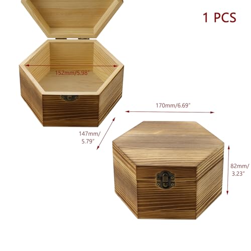 KUMGROT Hexagon Handmade Wooden Box with Hinged Lid & Swivel Cover | Vintage Keepsake Wood Storage Box for Discreet Jewelry Photos 6.7" x 5.8" x 3.2" - style: Large Hexagonal