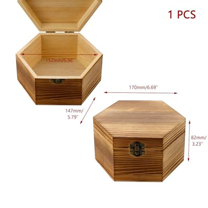 KUMGROT Hexagon Handmade Wooden Box with Hinged Lid & Swivel Cover | Vintage Keepsake Wood Storage Box for Discreet Jewelry Photos 6.7" x 5.8" x 3.2" - style: Large Hexagonal