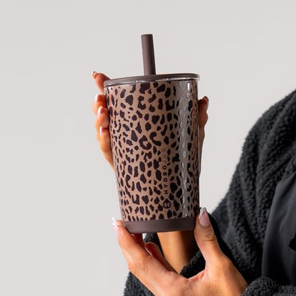 HydroJug Everyday Tumbler 14 oz, Ceramic-Lined Straw Cup, Brown Leopard - color: Brown Leopard, size: 14 Ounces