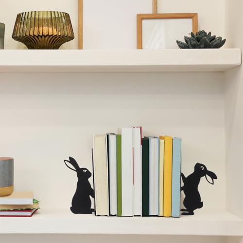 Bunny Metal Bookends Set of 2 Styles Easter Cute Rabbit Book Ends for Bookshelf Decor Organizer for Home Office Desk Gift for Rabbit Lovers Readers Teachers Friends Easter - style: Bunny
