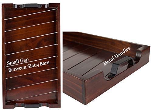 Bamboo Land- Large Wooden Serving Tray with Handle, 20” X 12’’, Dark Brown, Wooden Tray with Handles, Serving Tray with Handles - color: Dark Brown