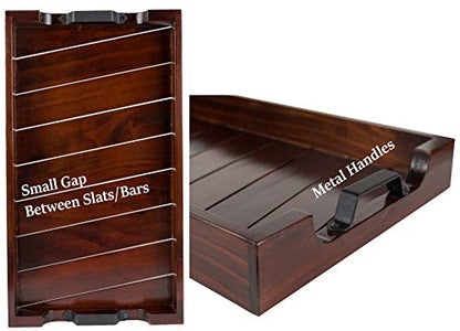 Bamboo Land- Large Wooden Serving Tray with Handle, 20” X 12’’, Dark Brown, Wooden Tray with Handles, Serving Tray with Handles - color: Dark Brown