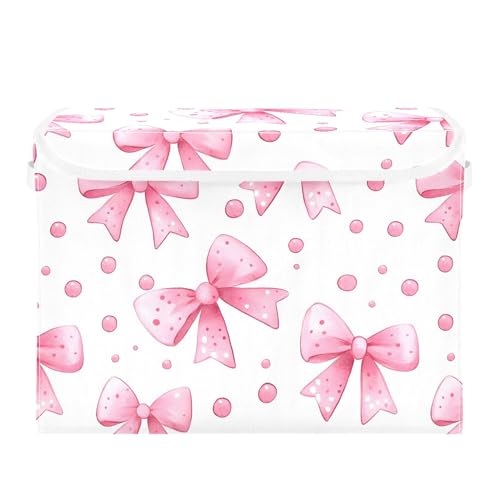 Bows and Polka Dots Storage Bins with Lids and Carrying Handle,Foldable Storage Boxes Organizer Containers Baskets Cube with Cover for Home Bedroom Closet Office - color: Bows and Polka Dots