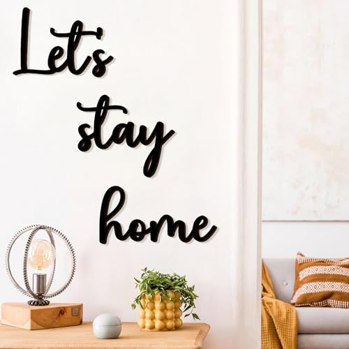 Let's Stay Home Wall Decor Wood Words Home Sign Decor Script Letter Cutout Farmhouse Home Wall Art Decorations Self Adhesive Modern Rustic Wall Plaque For Living Room Hallway Entryway - color: Stay home