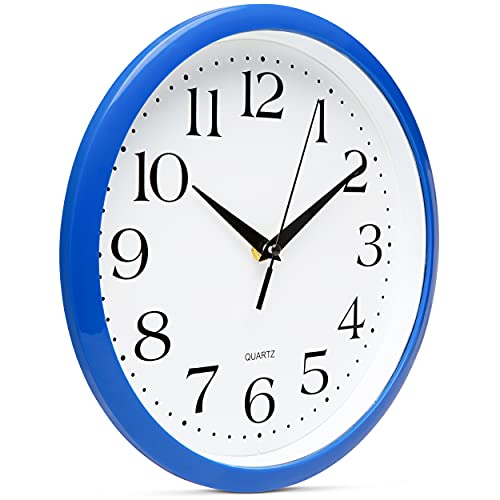 Bernhard Products 10 Inch Blue Quartz Analog Wall Clock - Silent, Easy to Read, Quality Construction, Simple Design, Lightweight, Easy to Hang, Battery Operated - color: Blue, size: 10 Inch