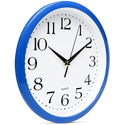 Bernhard Products 10 Inch Blue Quartz Analog Wall Clock - Silent, Easy to Read, Quality Construction, Simple Design, Lightweight, Easy to Hang, Battery Operated - color: Blue, size: 10 Inch