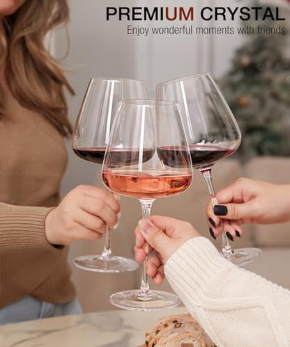 OJA Wine Glasses Set, Crystal Hand Blown Red Wine Glass Set of 4, 23 oz | Long Stem, Unique Large Design, Best for Wine tasting, Birthday, Christmas, Anniversary - style: Set of 4-23oz