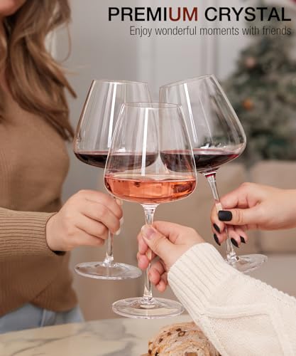 OJA Wine Glasses Set, Crystal Hand Blown Red Wine Glass Set of 4, 23 oz | Long Stem, Unique Large Design, Best for Wine tasting, Birthday, Christmas, Anniversary - style: Set of 4-23oz