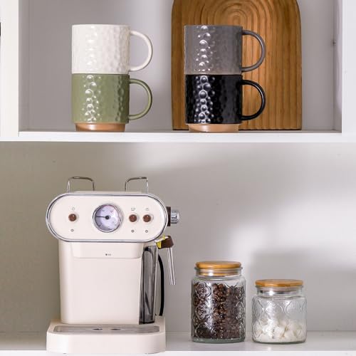 Nihow 16OZ Stackable Coffee Mug Set, Large Ceramic Coffee Mug Set of 4,Coffee Cup Set for Cappuccino/Latte/Cocoa,Dishwasher & Microwave Safe, Matte White - color: Matte White, size: 16 oz Without Stand