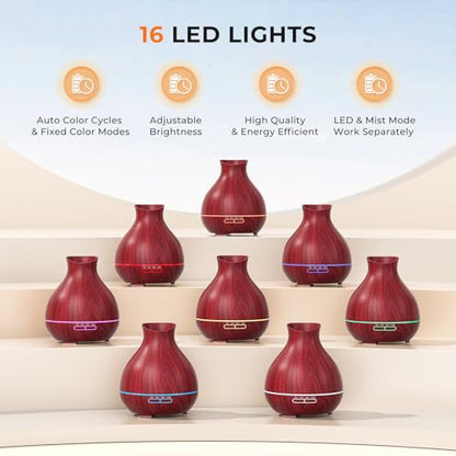 Aromatherapy Essential Oil Diffuser 550ml 12 Hours Wood Grain Aroma Diffuser with Timer Cool Mist Humidifier for Large Room, Home, Baby Bedroom, Waterless Auto Shut-off,7 Colors Lights Changing - color: Rosewood