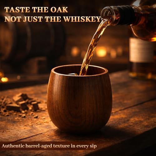 Charred Wooden Bourbon Drinking Glass, Handcrafted 11oz Whiskey Tumblers, Rustic Old Fashioned Glasses, Unique Bourbon Gifts for Men, Dad, Husband (2 Pack)