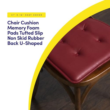 Sweet Home Collection Chair Cushion Memory Foam Pads Tufted Slip Non Skid Rubber Back U-Shaped 17" x 16" Seat Cover, 2 Count (Pack of 1), Faux Leather Burgundy Red - color: Faux Leather Burgundy Red, size: 2 Pack, style: Foam Pads