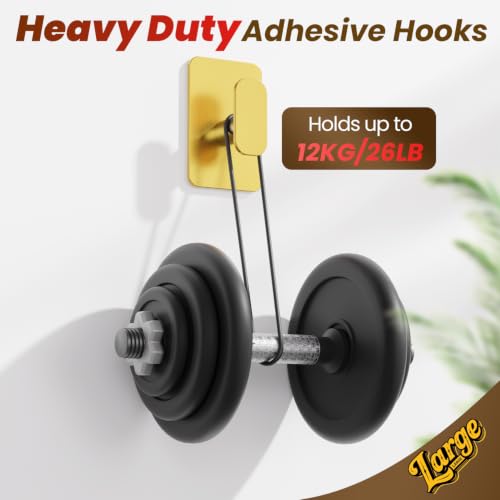 Large Heavy Duty Wall Hooks - 26lb Max, Stainless Steel Adhesive Towel Hooks for Hanging Towel, Coat, Robe, Hat, Sticky Towel Holder for Wall Mount in Bathroom, Shower, Kitchen (Gold, 4 Pack) - color: Gold