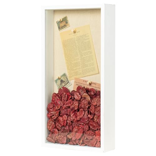 Shadow Box Frame 8x16 Shadow Box Display Case with Linen Back of Awards Memorabilia Flower, Pictures, Keepsakes、Bouquet、Medals and More Photos Memory Box White - color: White, size: 8×16