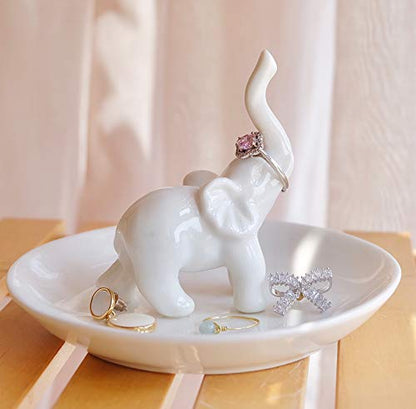 PUDDING CABIN White Elephant Ring Holder Dish Ring Tray for Jewelry | Elephant Gifts for Women Christmas, Birthday, Mother's Day - style: White Elehant