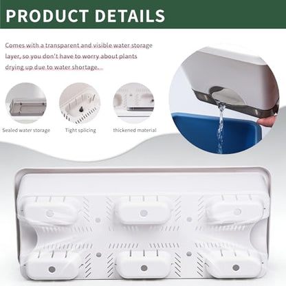 5-Pack Rectangular Self-Watering Planters with Drainage – Plastic Flower Pots for Indoor Outdoor Plants, Window Garden, Ideal for Herbs, Flowers & Vegetables, Easy-Fill Watering System, White