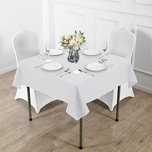 Fokitut 2 Pack Waterproof Square Tablecloth, 52x52 Inch, Stain Resistant and Wrinkle Polyester Table Cloth, Fabric Table Cover for Kitchen Dining, Wedding, Party, Holiday Dinner-White - color: White, size: 52x52''-2pack