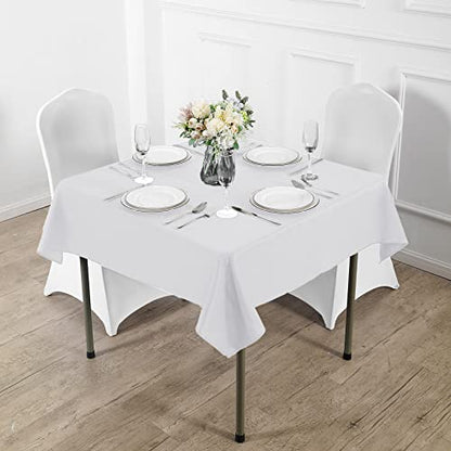 Fokitut 2 Pack Waterproof Square Tablecloth, 52x52 Inch, Stain Resistant and Wrinkle Polyester Table Cloth, Fabric Table Cover for Kitchen Dining, Wedding, Party, Holiday Dinner-White - color: White, size: 52x52''-2pack