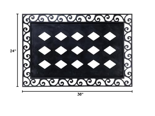 Evergreen Flag Beautiful Black Cutout Scroll Embossed Durable Welcome Mat Tray - 36 x 24 Inches Fade and Weather Resistant Outdoor Doormat Tray for Homes, Yards and Gardens