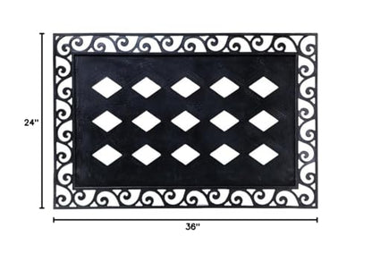 Evergreen Flag Beautiful Black Cutout Scroll Embossed Durable Welcome Mat Tray - 36 x 24 Inches Fade and Weather Resistant Outdoor Doormat Tray for Homes, Yards and Gardens