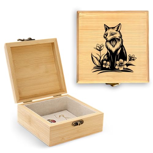 Fox Trinket Keepsake Decorative Jewelry Box, Gifts For Women, Fox Lovers Themed Decor Decorations, Home Room Ring Earrings Necklace Organizer Holder Vintage Wooden Box! - color: Fox