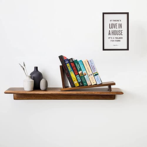 S&A WOODCRAFT Desktop Wood Bookshelf Wooden Bookend, Acacia Desk Organizer Shelf and Display Rack with Book Ends, Storage Shelf Bookcase for Office, Home Decor, Kitchen Countertop, Walnut Brown
