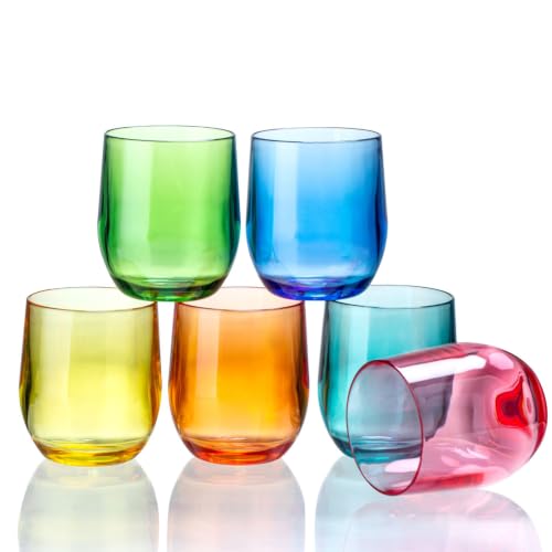 Acrylic Stemless Wine Glasses, 14oz, Multicolor Set of 6 (Colorful)