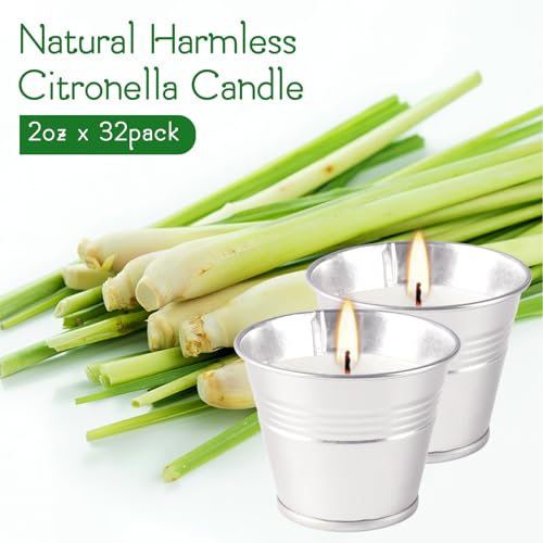 Outdoors Citronella Candles 32Pack - Garden Citronella Scented Candles, Long Burning, 2 oz Small Tin Candles Gift Sets for Home Patio Yard Indoors, Balcony, Camping BBQ & Summer Parties. - color: 32Pak-Silver-white lemongrass