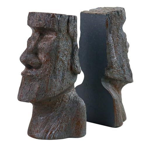 Decorative Bookends Easter Island Book Ends, Modern Book Holder Ends for Shelves, Novelty Heavy Duty Book Ends for Office Home Desk Bookshelf, 6.3" L x 6.7" H x 3.5" W, Resin