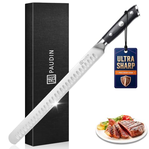 PAUDIN Brisket Knife, 12 Inch Dishwasher Safe Carving Slicing Knife for Meat, Razor Sharp German 1.4116 Steel Smoked Meat Cutter with Non-Slip Ergonomic G10 Handle & Gift Box, Perfect Gifts for Men - color: Brisket Knife - 12 inch
