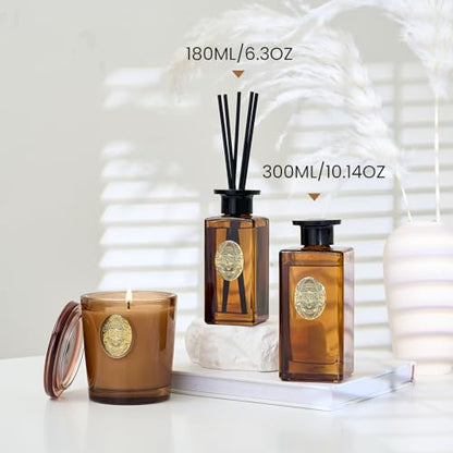 M&SENSE 6.3 oz Large Reed Diffuser Set | Tobacco Teakwood Scent Oil Diffuser with Sticks | Hotel Collection Non-Toxic Essential Oil |for Bedroom Bathroom Living Room - color: Tobacco Teakwood, size: 180ml