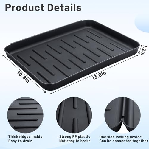 Boot Tray for Entryway Indoor, 4 Pack Plastic Shoe Mat Small Wet Shoe Tray with Raised Edge, Waterproof Winter Boot Mat for Mudroom, Garage, Garden, Black