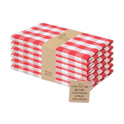 Urban Villa Cloth Napkins Cotton 20x20 (Set of 6) Red - color: 015 Red/White, size: 20" x 20" (Set of 6)