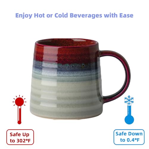 Ceramic Coffee Mugs, 16oz Large Pottery Tea Cup Mug with Handle, Wide Bottom, Transmutation Glaze Craft, Dishwasher & Microwave Safe for Home and Office (Black Red) - color: Black Red