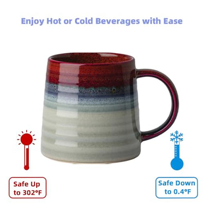 Ceramic Coffee Mugs, 16oz Large Pottery Tea Cup Mug with Handle, Wide Bottom, Transmutation Glaze Craft, Dishwasher & Microwave Safe for Home and Office (Black Red) - color: Black Red