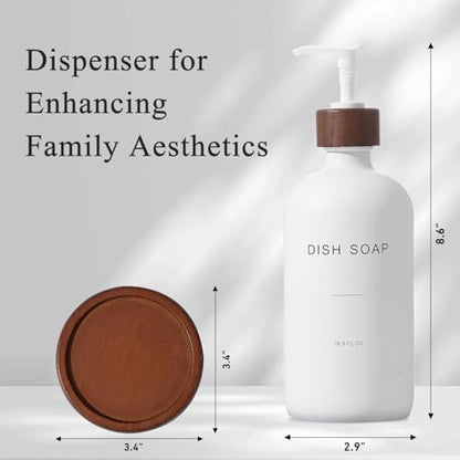 Dish Soap Dispenser, White | Refillable glass pump dispenser for dish soap or hand soap, with matching tray for kitchen sinks and countertops - color: White D*1
