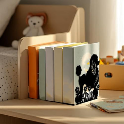 5.3"x4.3"x6.5" Metal Bookends, Heavy Duty Book Ends for Shelves | Poodle Dog and Flowers Theme Cast Iron Book Supports, 1 Pair Decor Stoppers for Desk, Library, Office & Home Shelves - style: Poodle Dog and Flowers