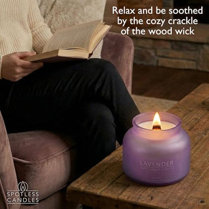 Lavender Candle 19oz Volcano Jar with Wooden Wick Upto 75 Hours Burn Time in a Large 4" x 5" Solid Purple Glass Jar in a Luxury Gold Foil Gift Box - color: Lavender 19, size: 19oz